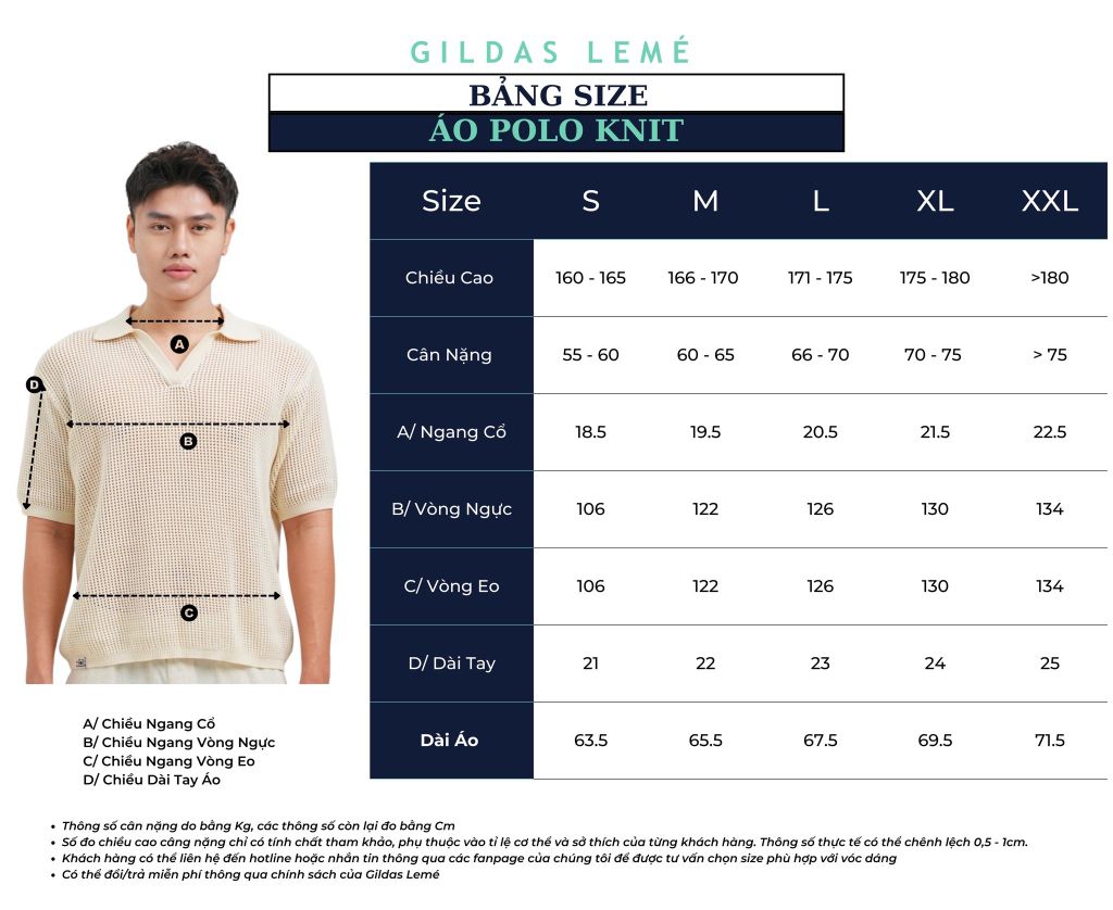 bảng size áo polo