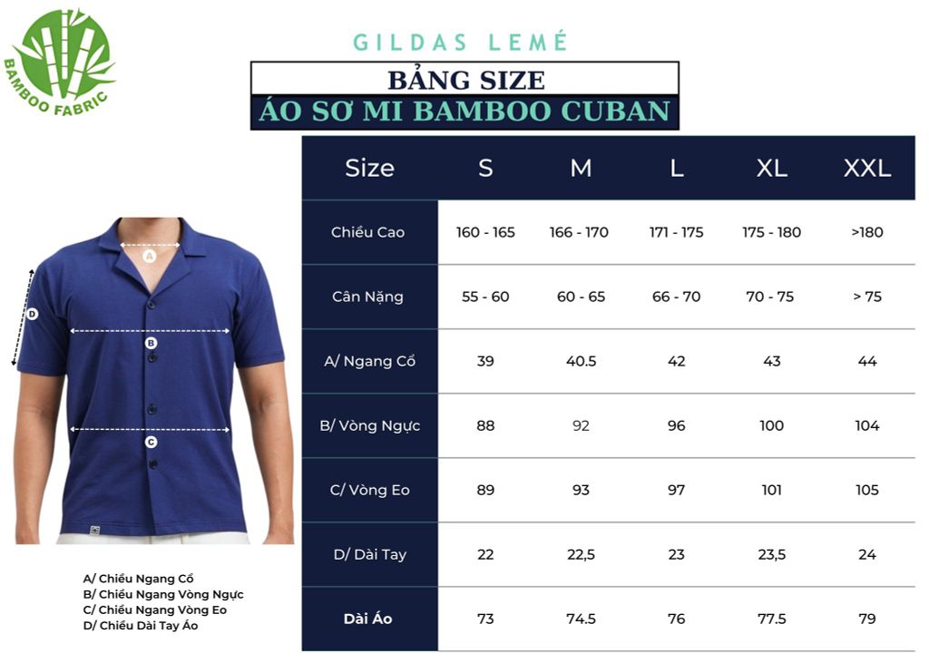 bảng size áo sơ mi
