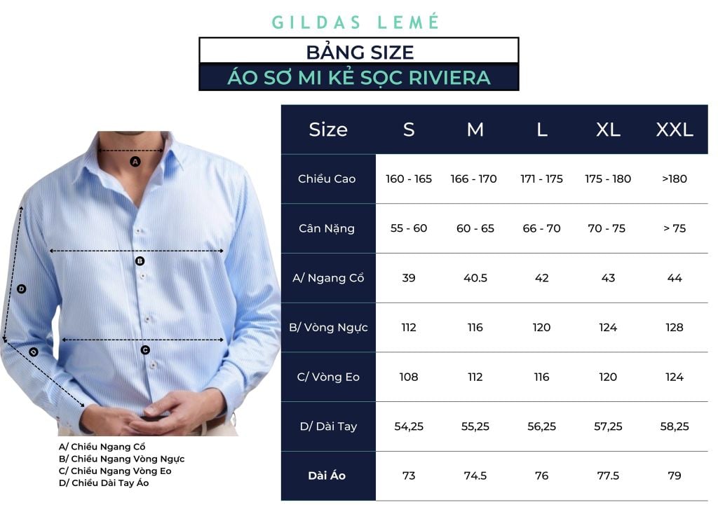 bảng size áo sơ mi
