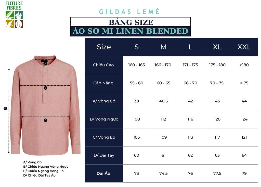 bảng size áo sơ mi