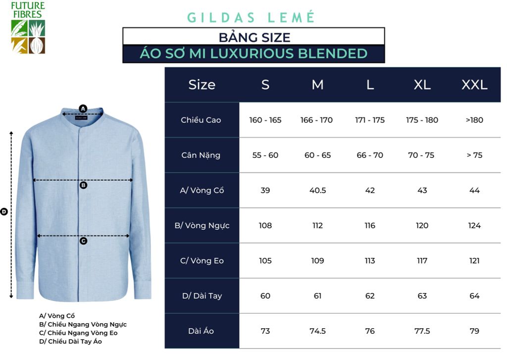 bảng size áo sơ mi