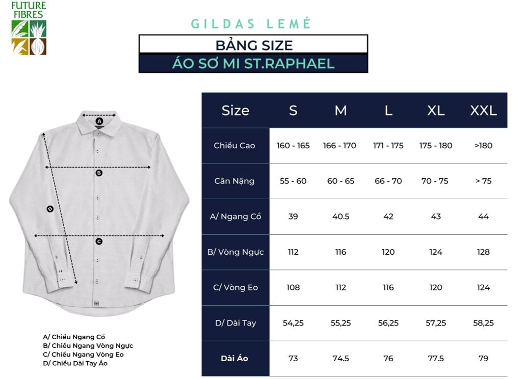 bảng size áo sơ mi