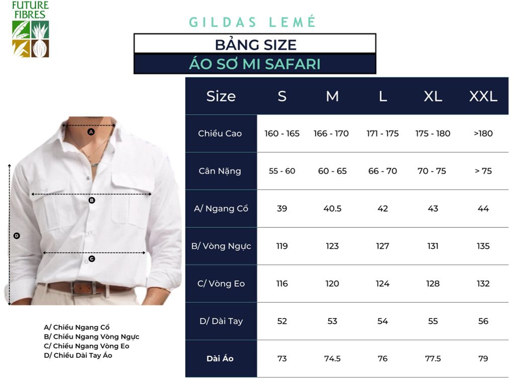 bảng size áo sơ mi