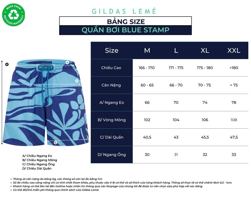 bảng size set đồ đi biển Blue Stamp