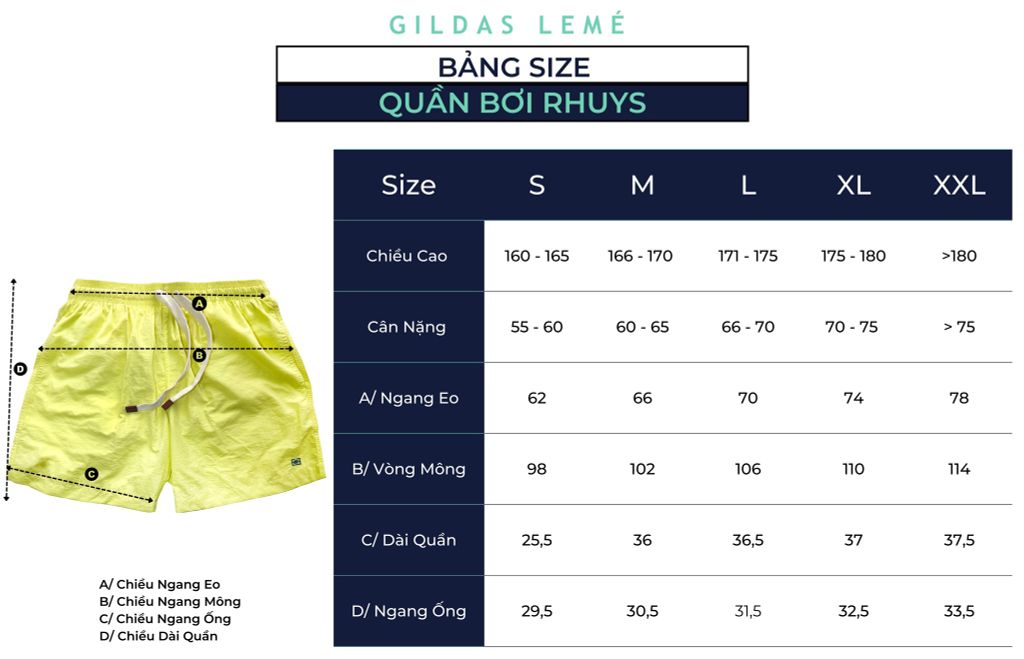 bảng size quần bơi