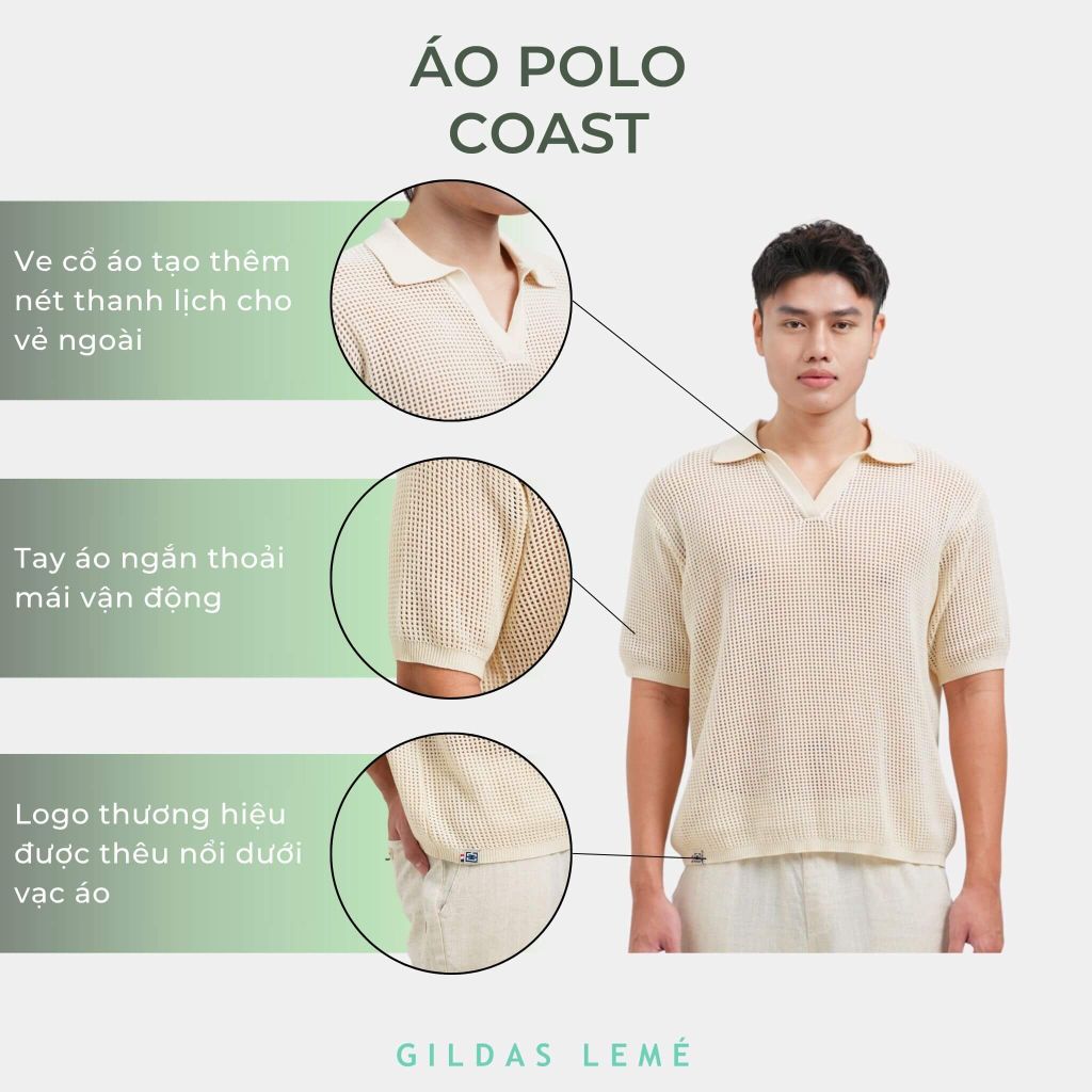 Chi tiết áo polo nam Coast dệt kim