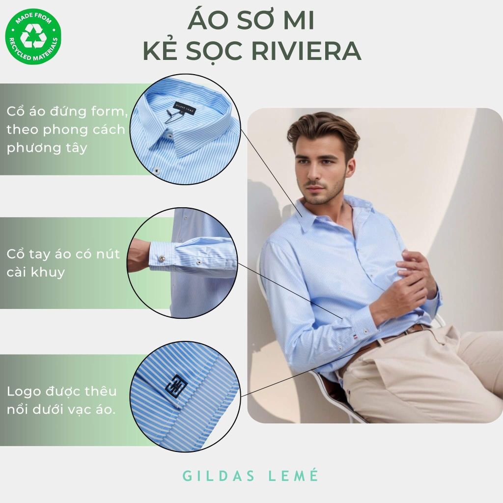 chi tiết áo sơ mi kẻ sọc riviera