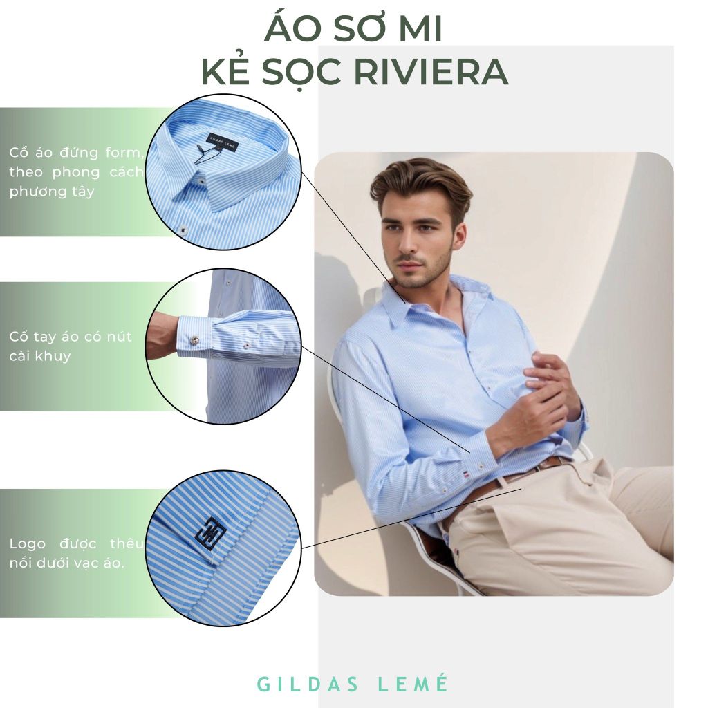chi tiết áo sơ mi kẻ sọc riviera