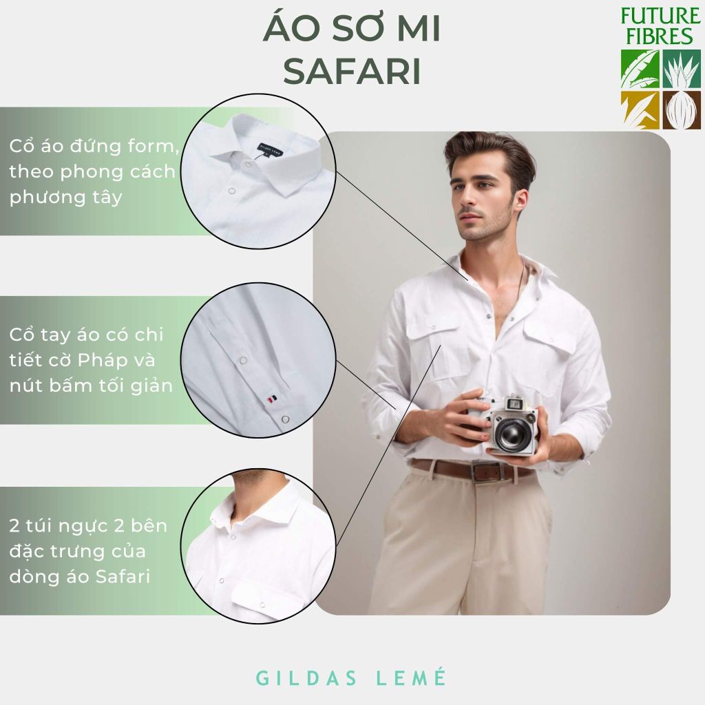 chi tiết áo sơ mi Linen safari