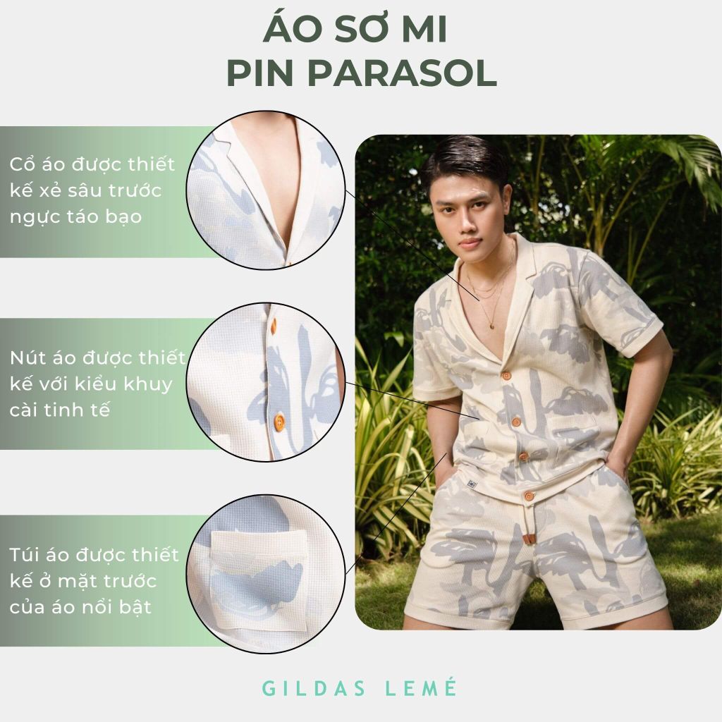 Chi tiết áo sơ mi đi biển Pin Parasol