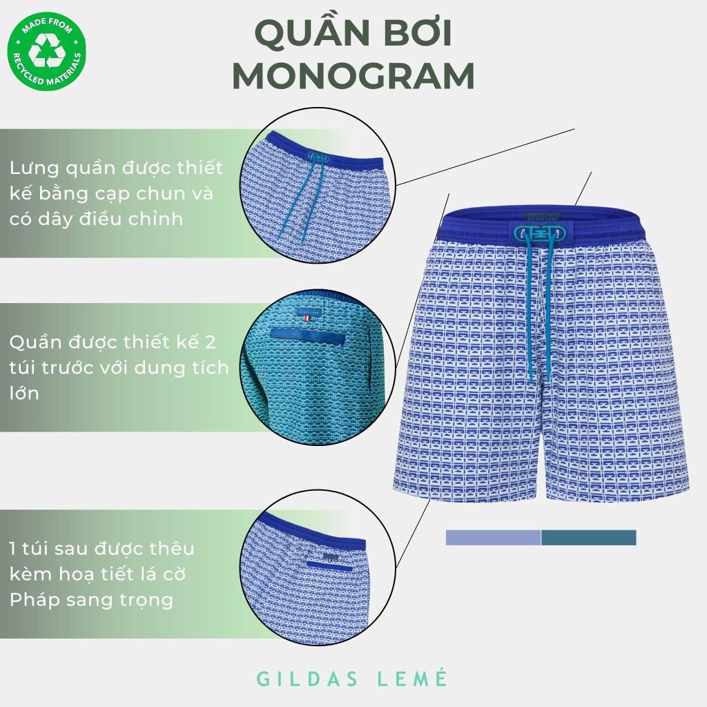 chi tiết quần bơi Monogram