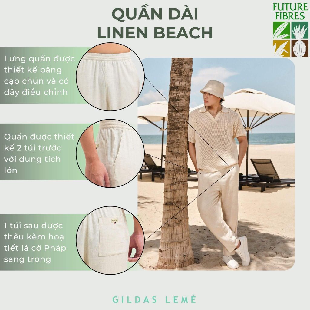 chi tiết quần dài linen beach