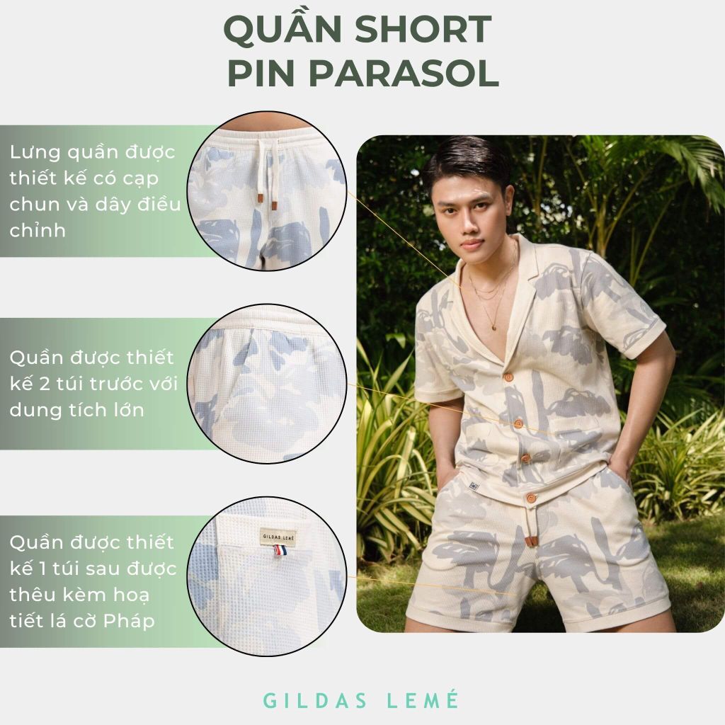 chi tiết của quần short đi biển Pin Parasol