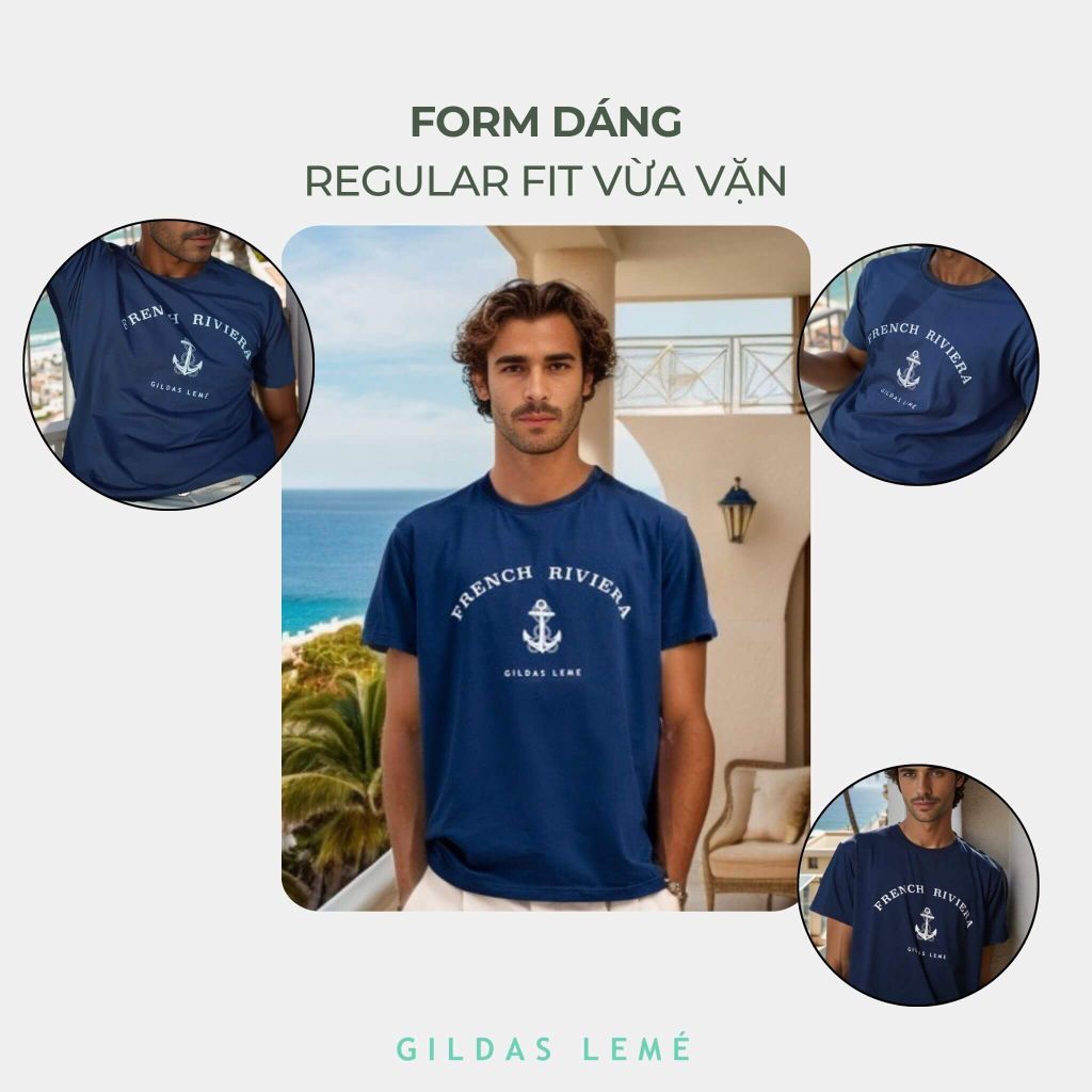 Form dáng áo thun cổ tròn French Riviera