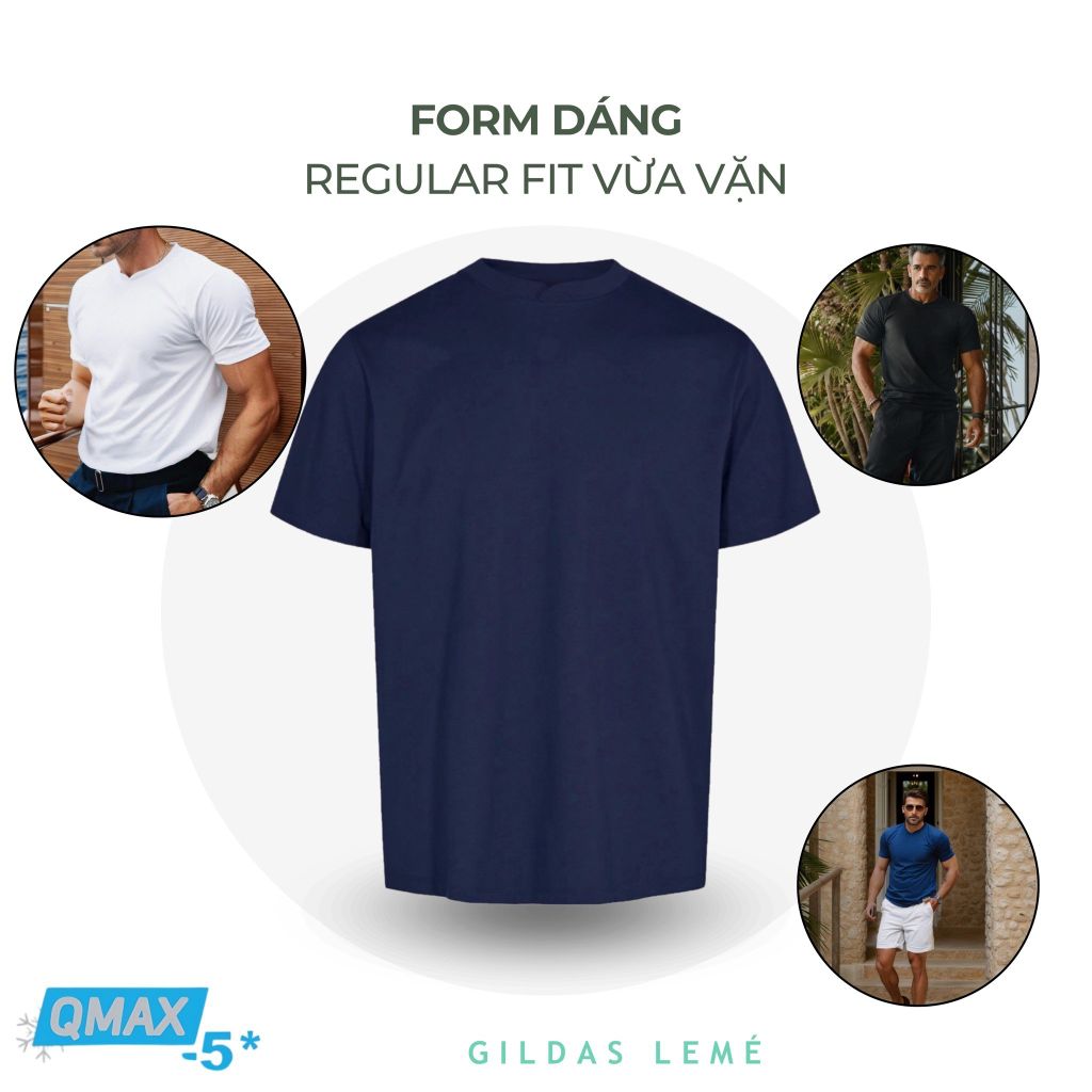 form dáng áo thun qmax mandarin màu navy