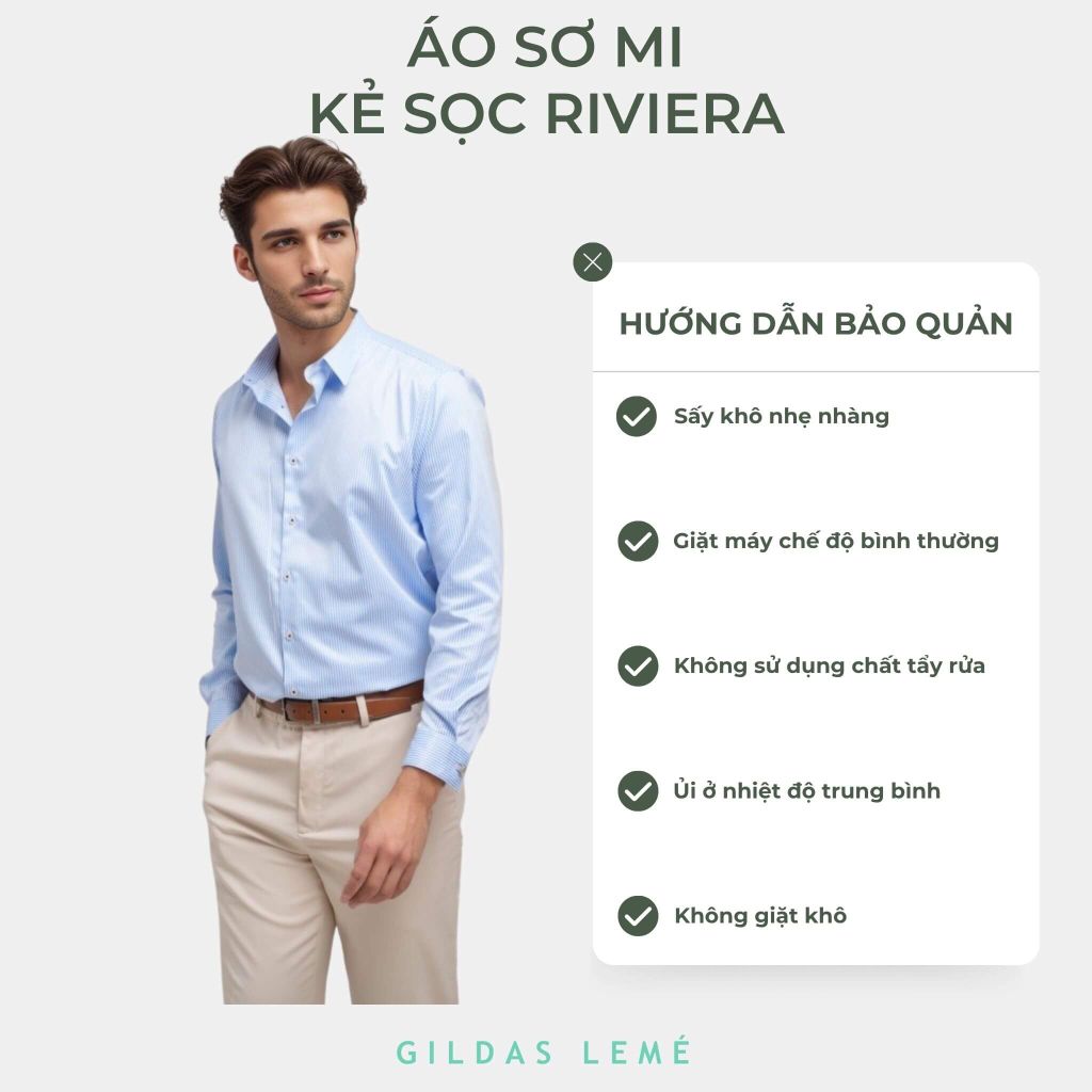 hướng dẫn bảo quản áo sơ mi kẻ sọc riviera