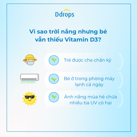 Vì sao trời nắng nhưng bé vẫn thiếu vitamin D3?