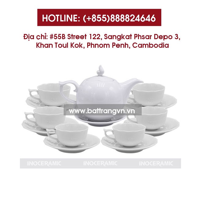 Công ty sản xuất bình trà sứ trắng quảng cáo, khuyến mãi, in logo theo yêu cầu tại campuchia