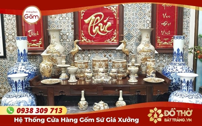 Các mẫu bộ đồ thờ bát tràng đầy đủ cho không gian thờ cúng uy nghiêm