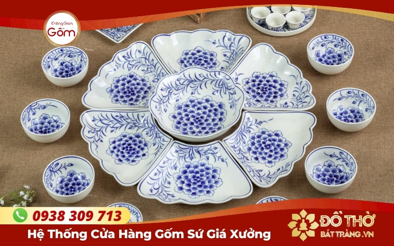 Cửa hàng bán bộ bát đĩa thắp hương Bát Tràng – Bộ mâm bát hoa mặt trời