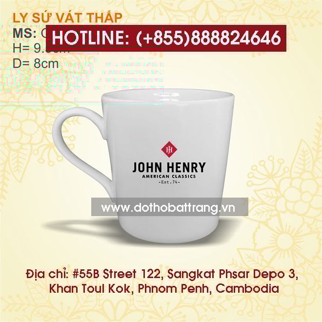 In logo lên bộ bình trà , ly sứ, cốc sứ, chén dĩa theo yêu cầu tại campuchia