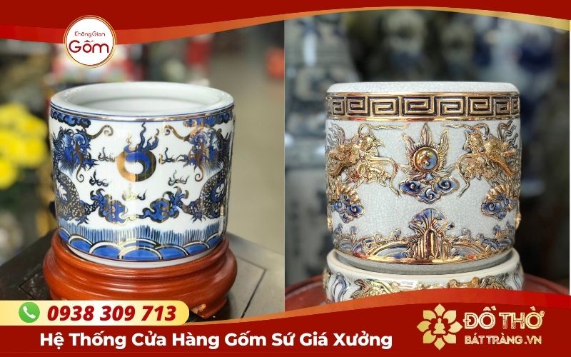 Các mẫu bát hương vàng – Bộ bát hương gốm sứ Bát Tràng vẽ vàng cao cấp
