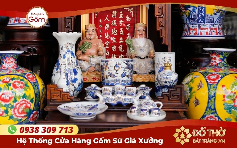 Mua bộ đồ thờ gốm sứ Bát Tràng dát vàng – Đồ thờ vẽ vàng 24k