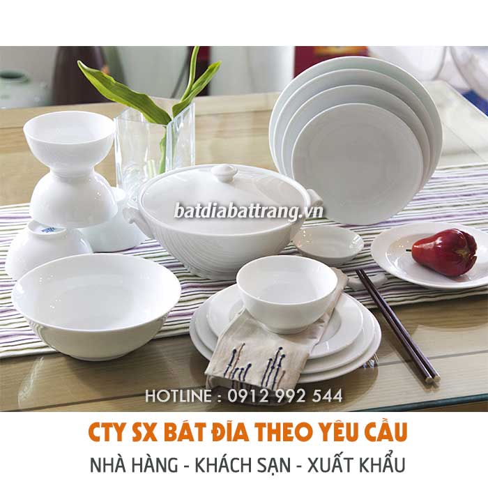 Mua đĩa sứ trắng đẹp, bát đĩa sứ trắng kiểu, chén dĩa in hoa