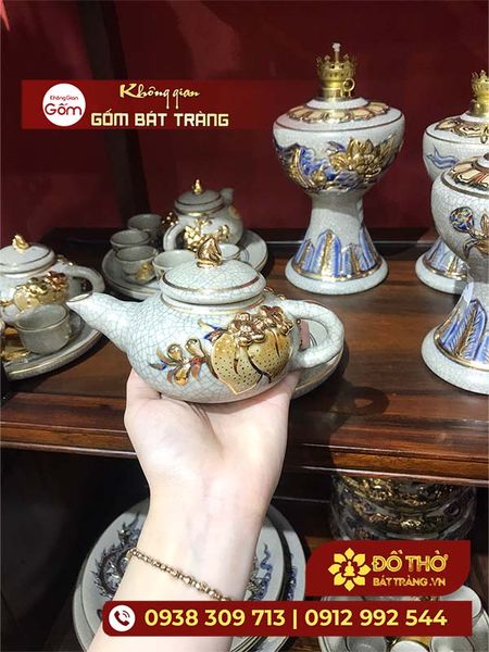 Mua bộ chén thờ men rạn Bát Tràng – Đồ thờ cúng gốm sứ cao cấp Bát Tràng