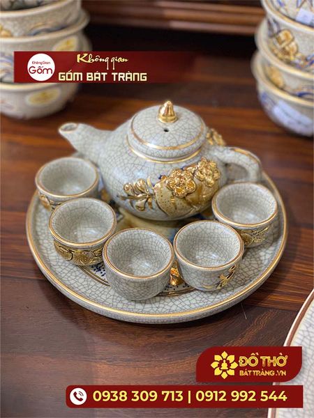 Mua bộ chén thờ men rạn Bát Tràng – Đồ thờ cúng gốm sứ cao cấp Bát Tràng