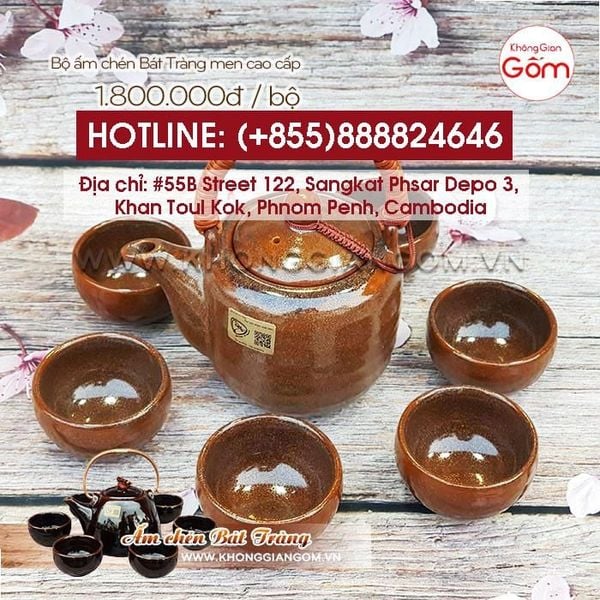 Địa chỉ in logo lên bộ ấm chén làm quà tặng ở Campuchia
