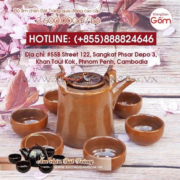 Địa chỉ in logo lên bộ ấm chén làm quà tặng ở Campuchia