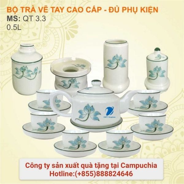 Công ty sản xuất bình trà sứ trắng quảng cáo, khuyến mãi, in logo theo yêu cầu tại campuchia