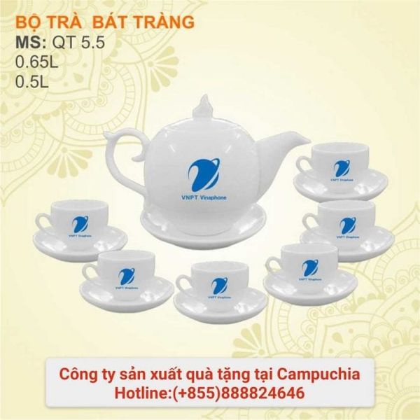Công ty sản xuất bình trà sứ trắng quảng cáo, khuyến mãi, in logo theo yêu cầu tại campuchia