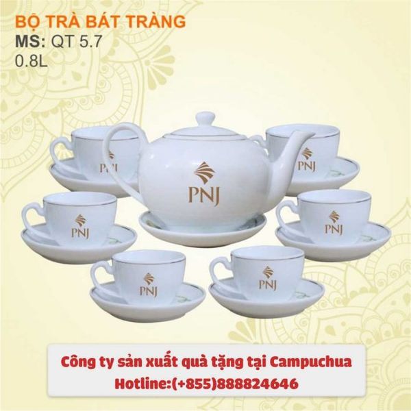 Công ty sản xuất bình trà sứ trắng quảng cáo, khuyến mãi, in logo theo yêu cầu tại campuchia