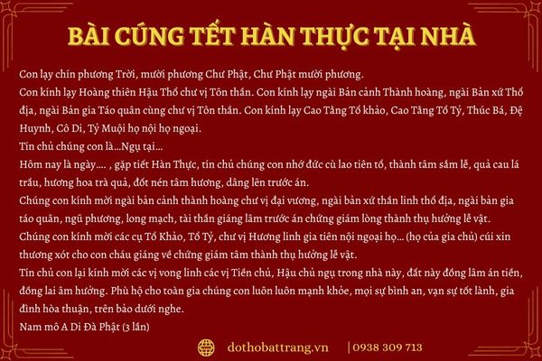 Bài cúng Tết Hàn thực tại nhà cho gia chủ