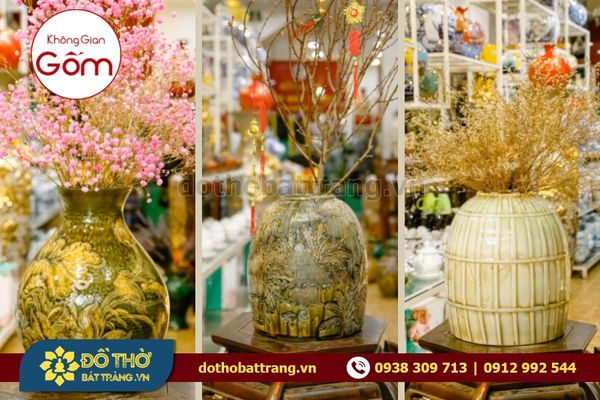 Tổng hợp các mẫu lọ hoa gốm sứ chưng Tết cao cấp, sang trọng