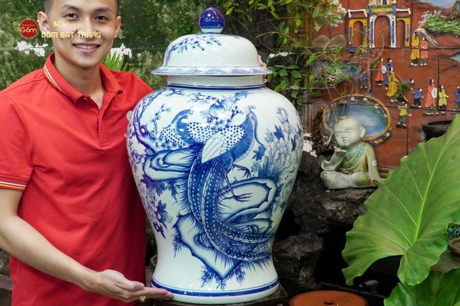 Chóe Men Lam Họa Tiết Chim Trĩ Mẫu Đơn