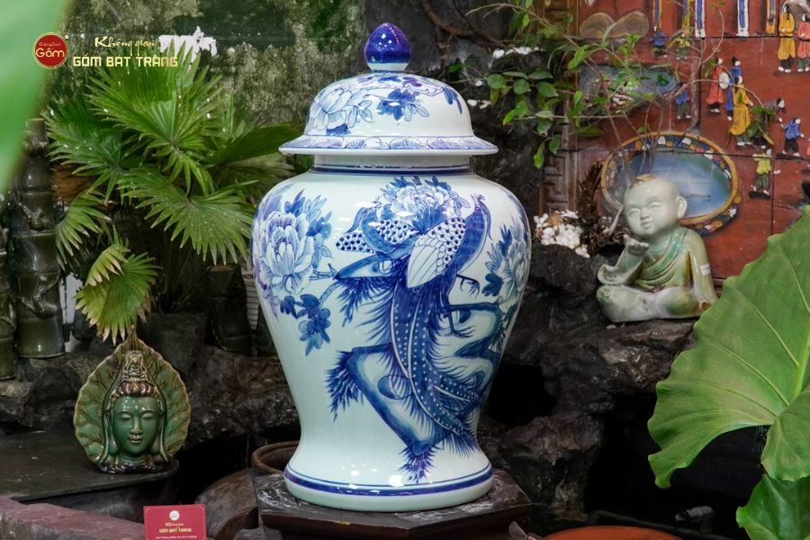 Chóe Men Lam Họa Tiết Chim Trĩ Mẫu Đơn