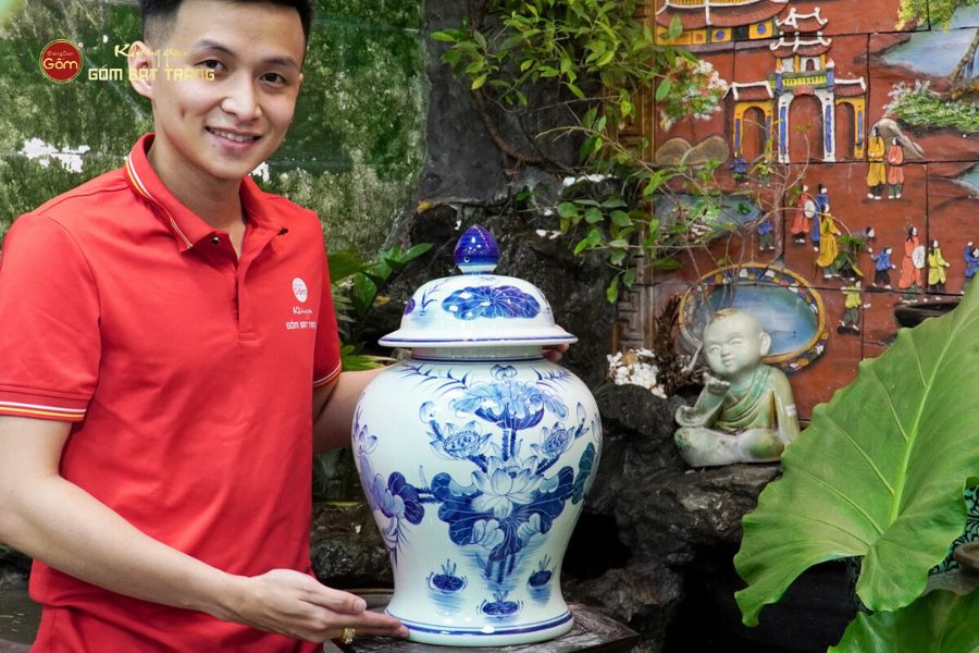 Chóe Men Lam Vẽ Tay Họa Tiết Hoa Sen Trắng