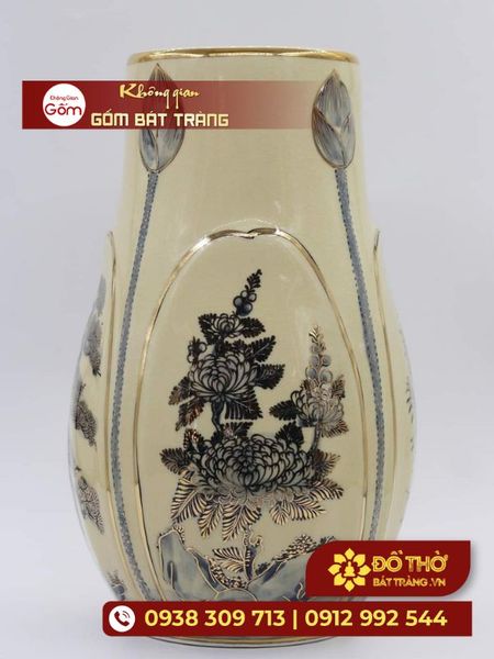 Bình gốm men Chu Đậu vẽ vàng – Quà tặng cao cấp dịp Tết