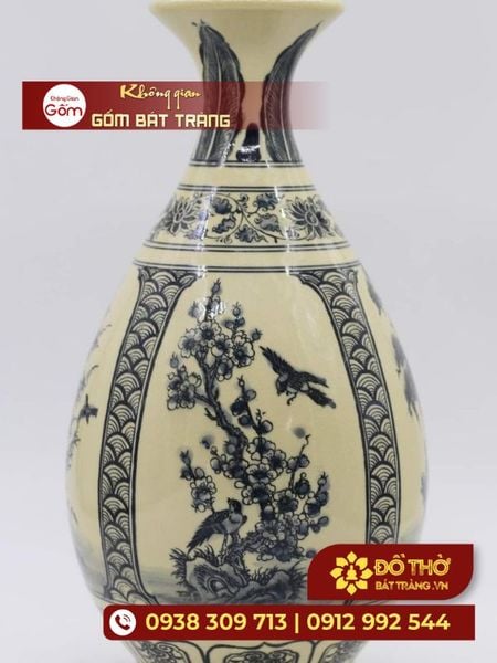 Bình gốm men Chu Đậu vẽ vàng – Quà tặng cao cấp dịp Tết