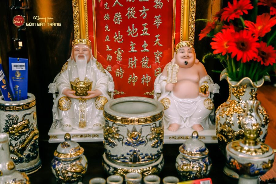 Bộ Đồ Thờ Thần Tài Thổ Địa Men Rạn Vẽ Vàng