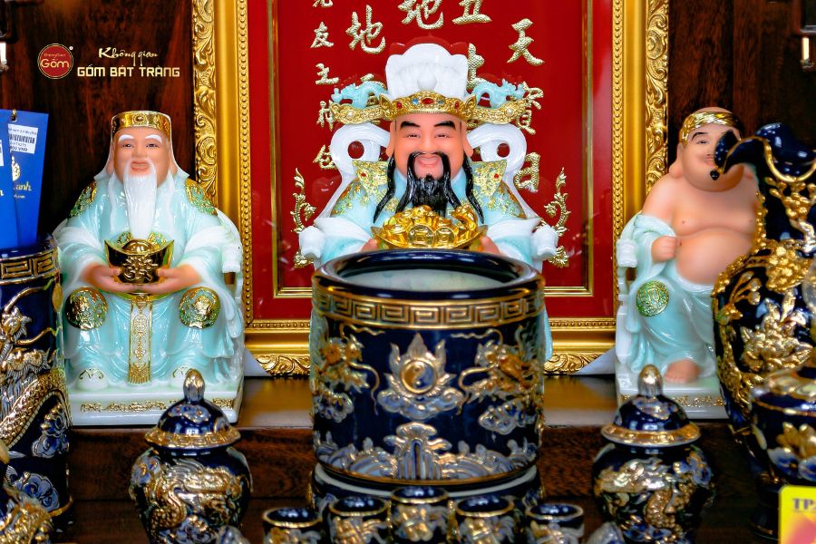 Bộ Đồ Thờ Thần Tài Thổ Địa Xanh Coban Vẽ Vàng