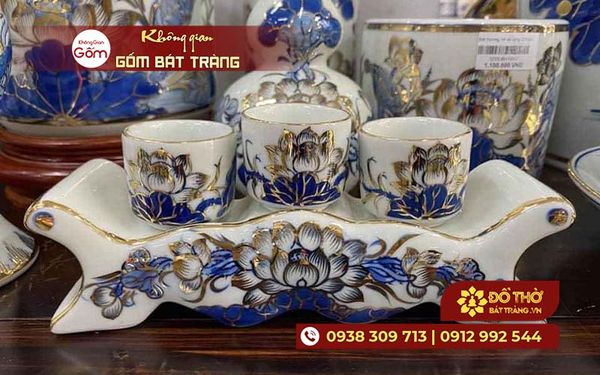 Trọn bộ đồ thờ vẽ vàng 24K cao cấp – Gốm sứ Bát Tràng