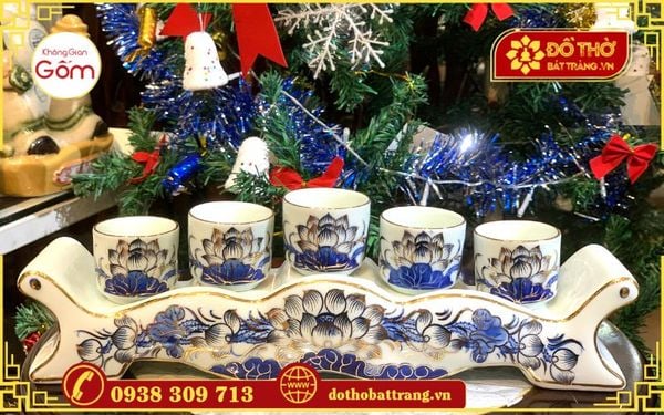 Mua bộ đồ thờ Bát Tràng men lam vẽ vàng tại quận 1 TP.HCM