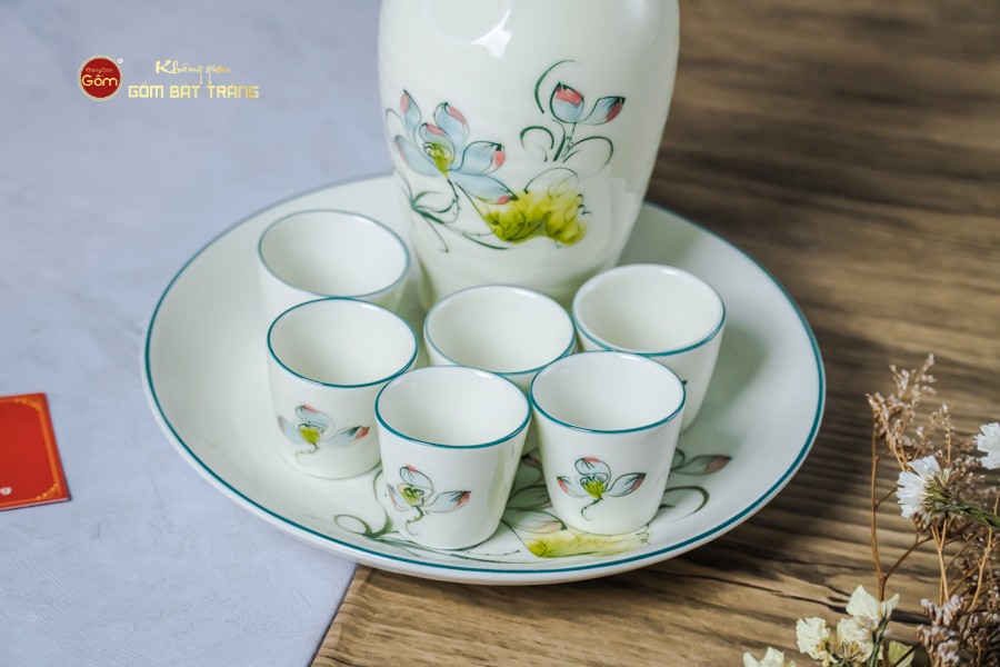 Bộ Nậm Rượu Hoa Sen Màu