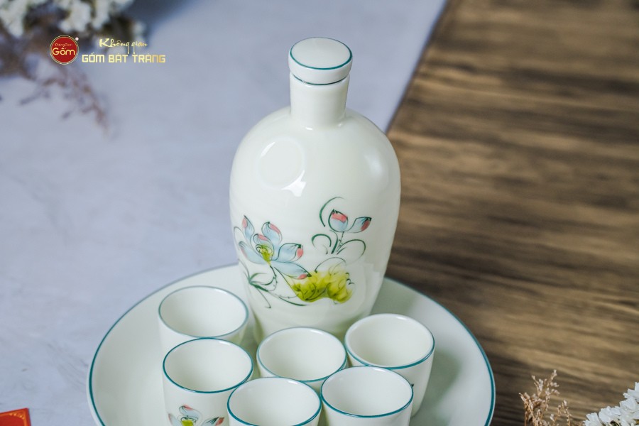 Bộ Nậm Rượu Hoa Sen Màu