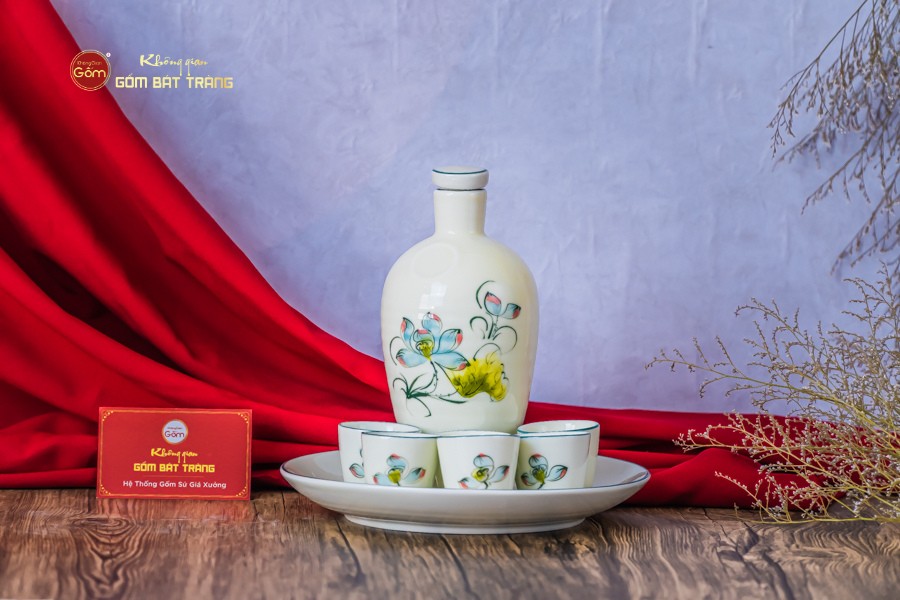 Bộ Nậm Rượu Hoa Sen Màu