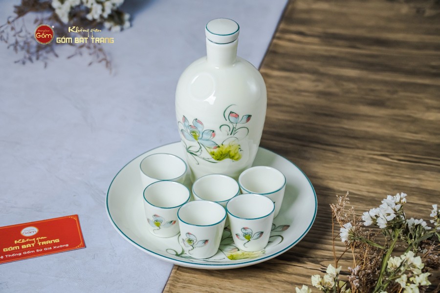 Bộ Nậm Rượu Hoa Sen Màu